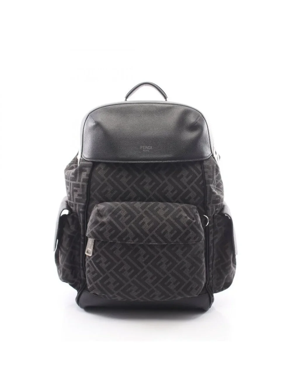 Fendi Backpack FF Jacquard Drive Zucca Dark Brown Black Canvas Leather